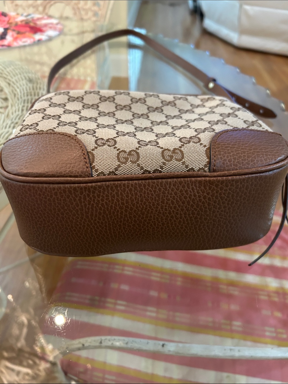 Gucci Beige GG Canvas and Brown Leather Crossbody Bag - Picture 2 of 12